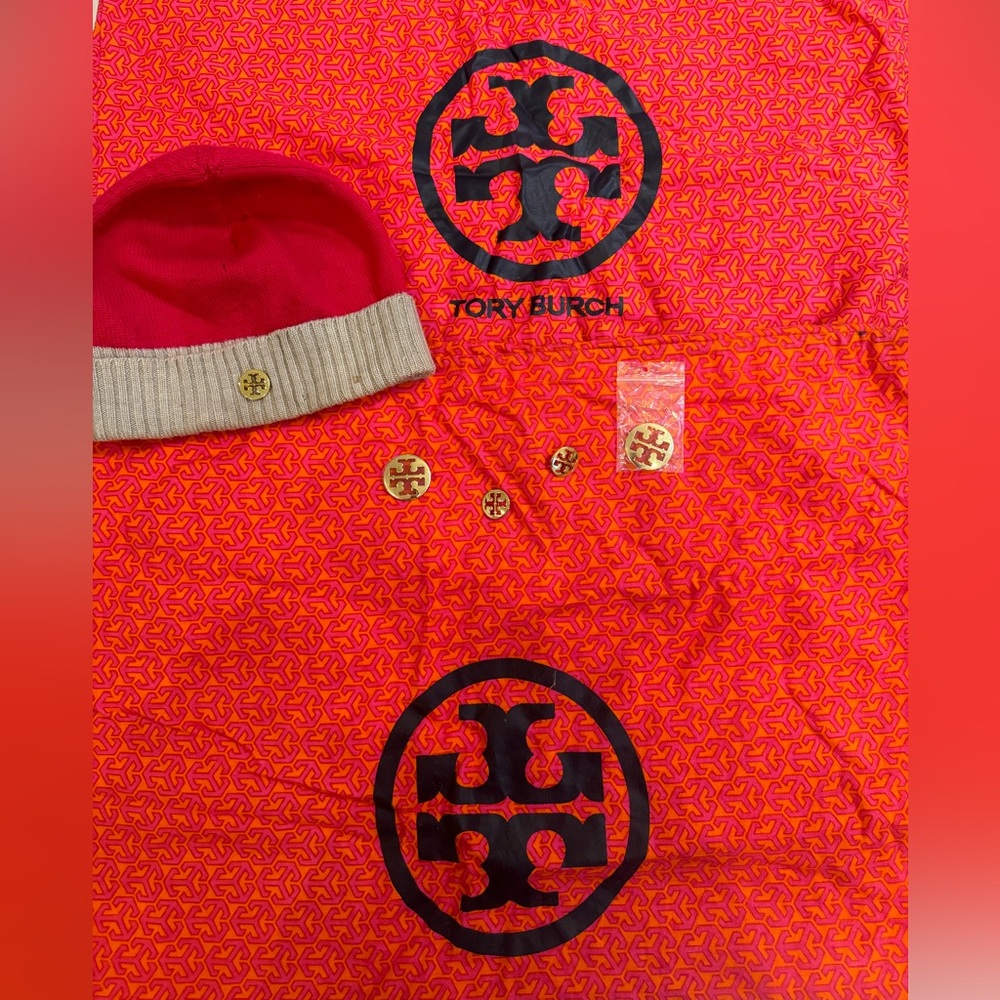 Tory Burch Cashmere Hat, Dust Bag & Buttons